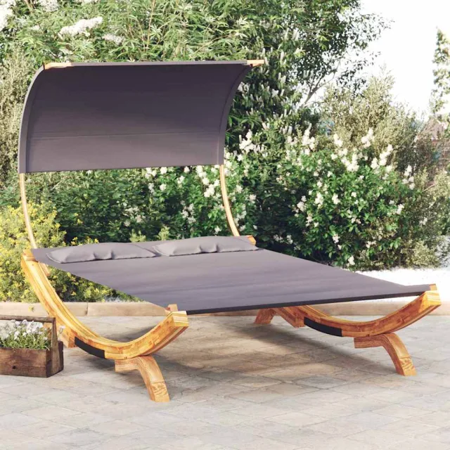 vidaXL Loungebed met luifel 165x203x126 cm gebogen hout antracietkleur, foto 2