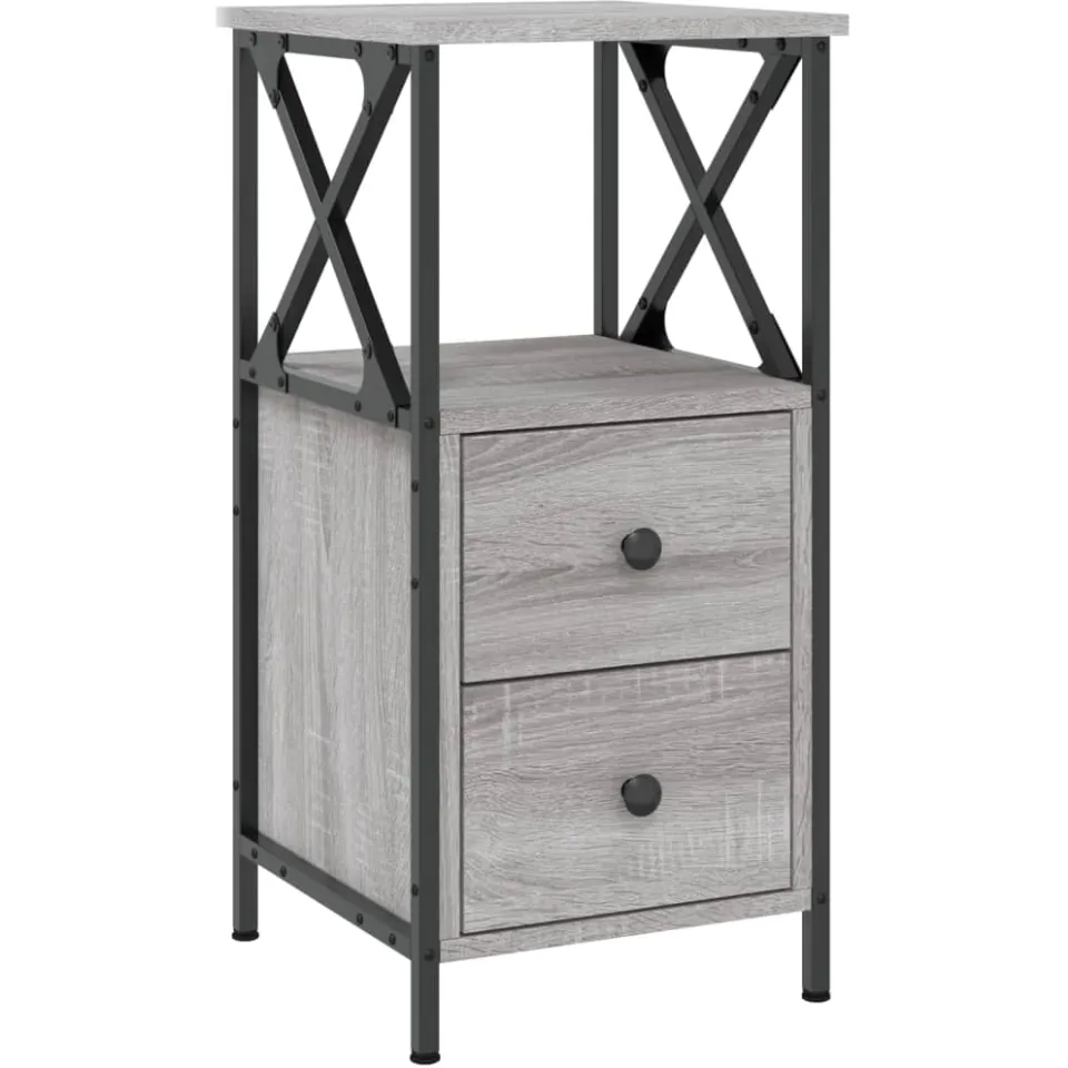vidaXL Nachtkastje 34x35,5x70 cm bewerkt hout grijs sonoma eikenkleur