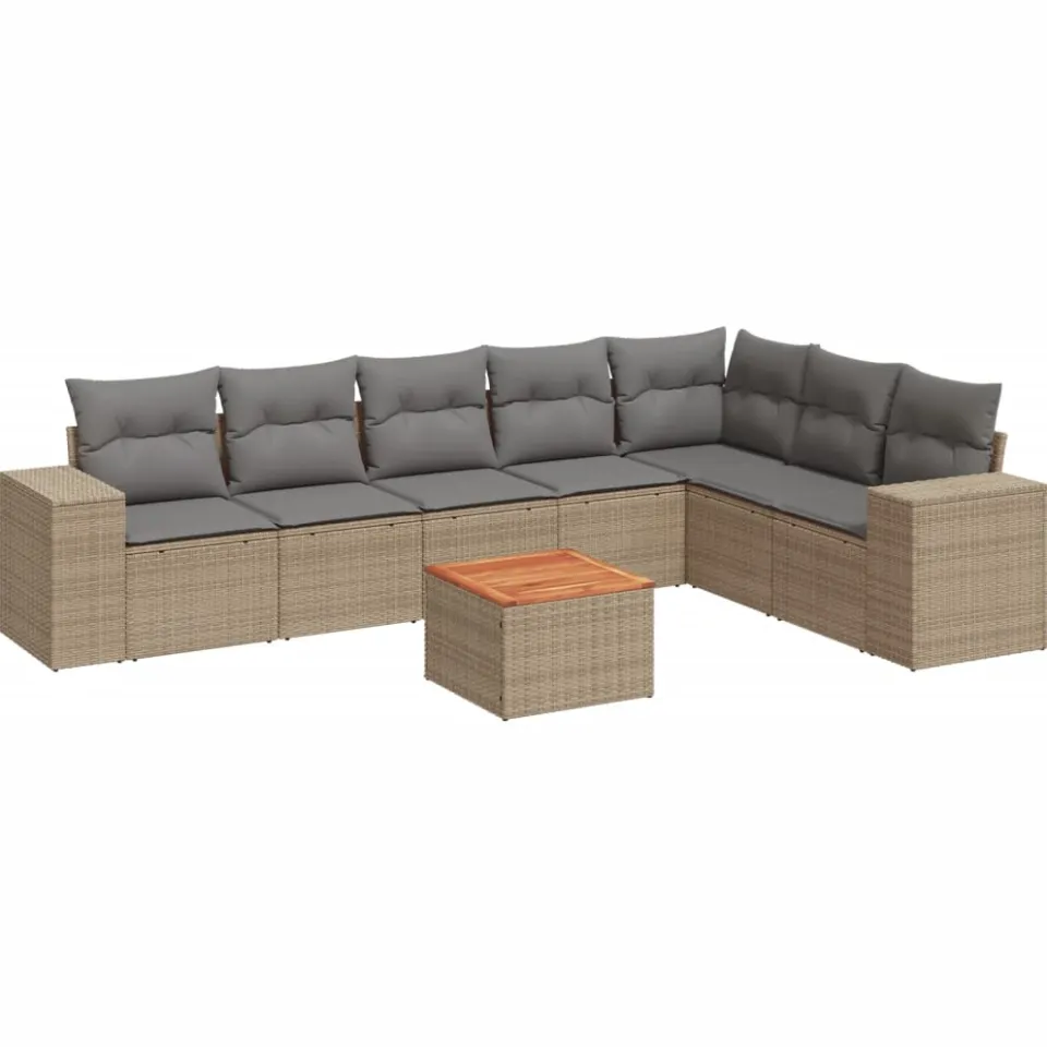 vidaXL 8-delige Loungeset met kussens poly rattan beige, foto 3