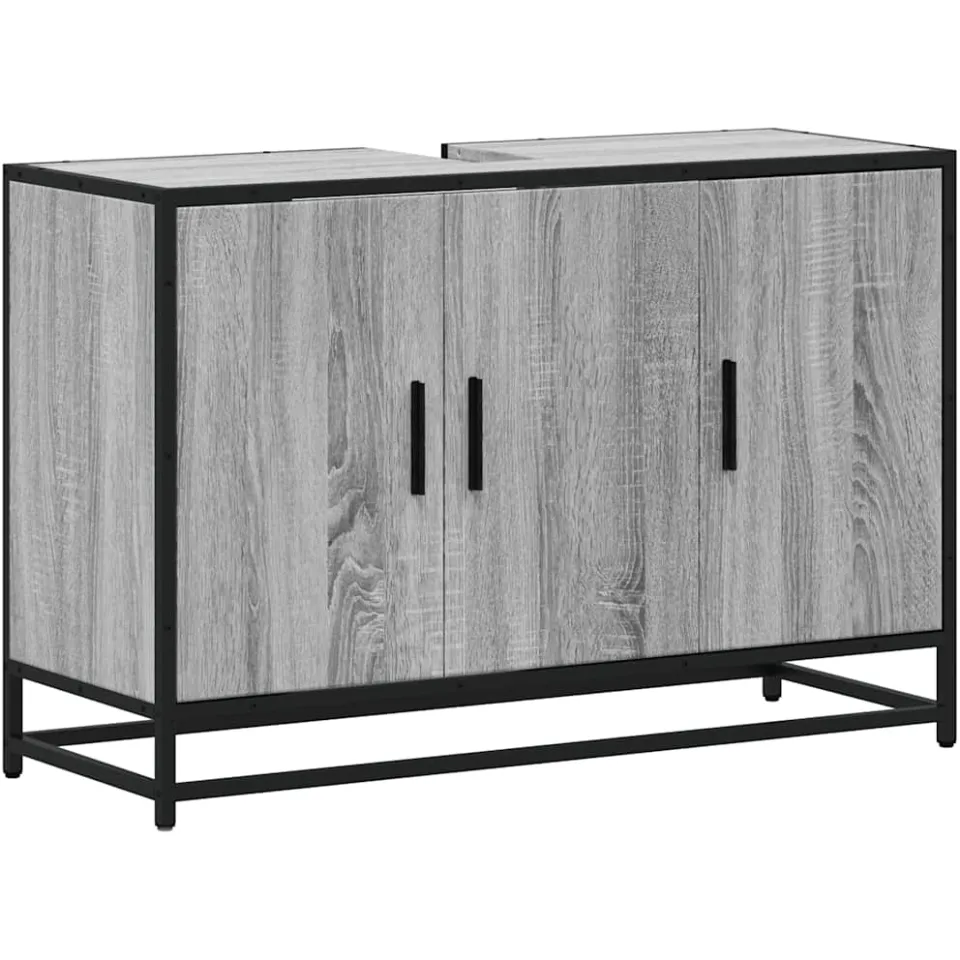 vidaXL Wastafelkast 90x33x60 cm bewerkt hout grijs sonoma eikenkleurig
