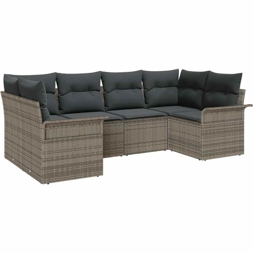 vidaXL Tuin Sofa Set 6 st Grijs Poly riet, foto 4