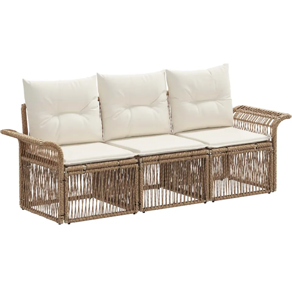 vidaXL Tuinbankenset 3 st 3-zits Beige poly rattan, foto 3