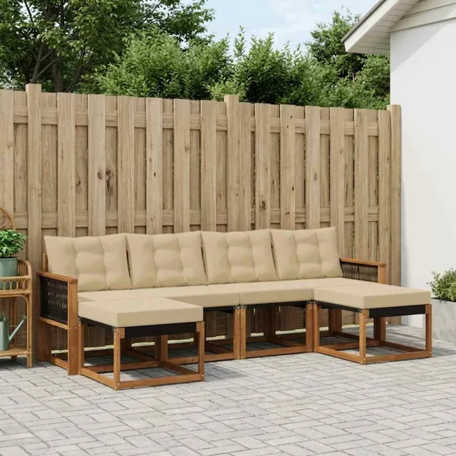 vidaXL Buiten bankenset 6 st 6-zits Natuurlijk en Beige