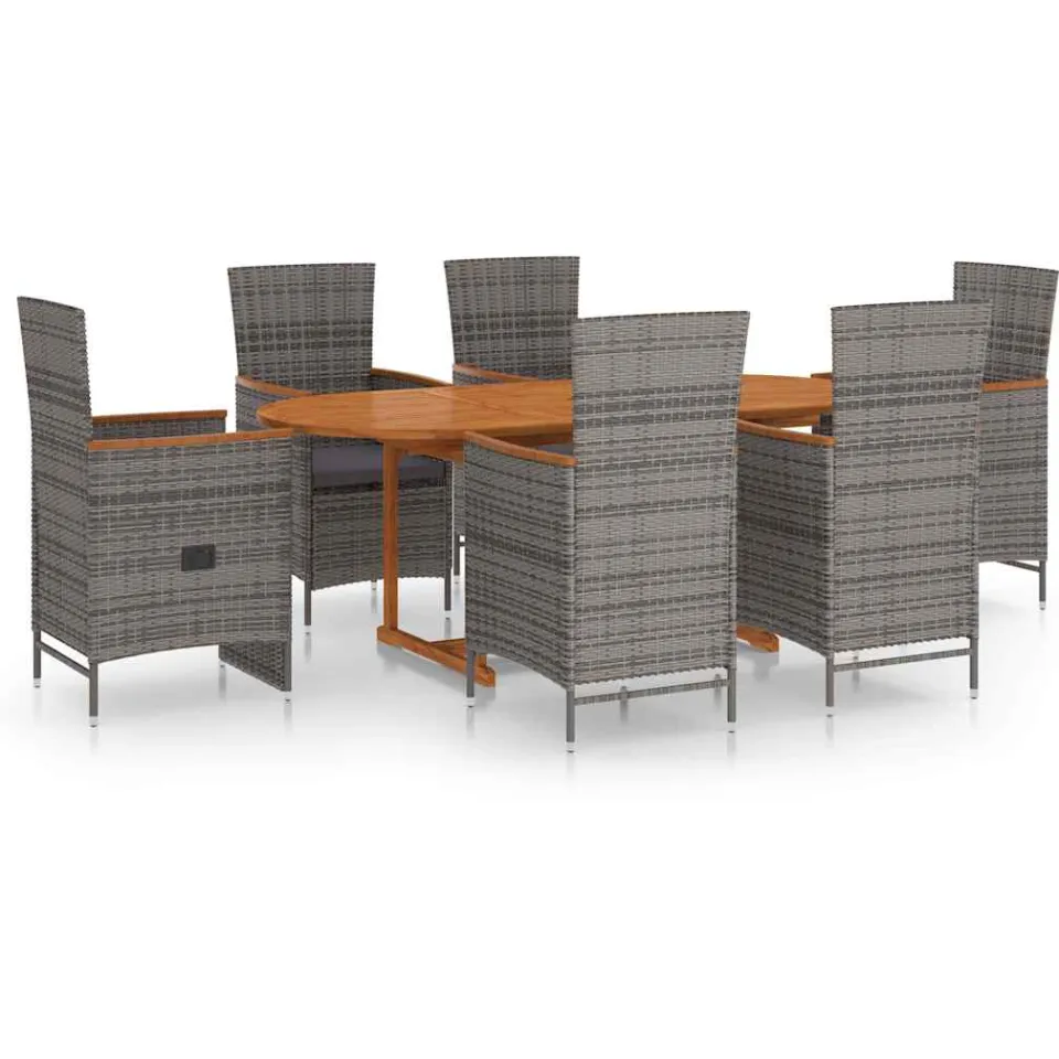 vidaXL 7-delige Tuinset poly rattan grijs