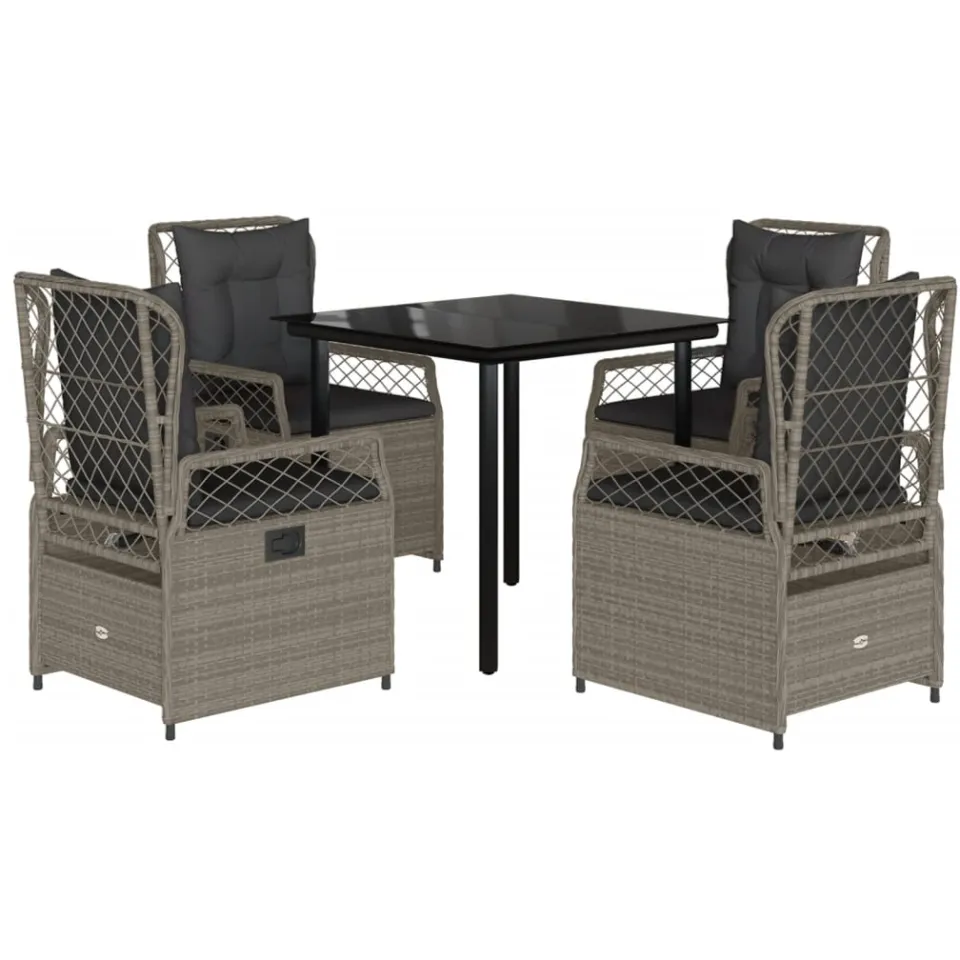 vidaXL 5-delige Tuinset met kussens poly rattan lichtgrijs grijs, foto 3