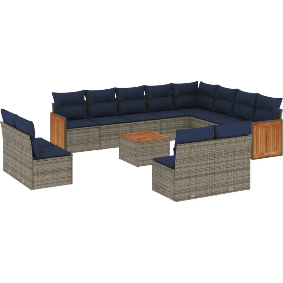 vidaXL 13-delige tuinbankset met kussens, grijs polyrotan, foto 3