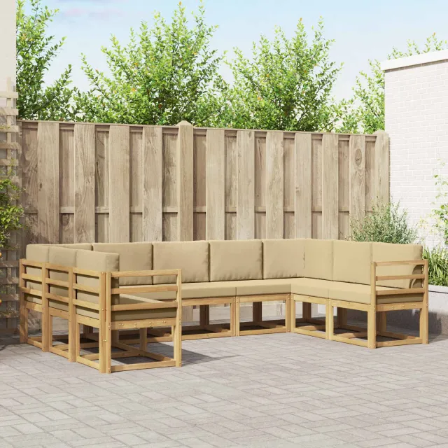 vidaXL Buiten bankenset 9 st 9-zits Wit en Beige