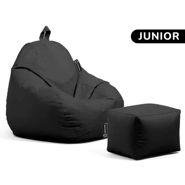 Casacomfy Pear Junior - Zitzak met Voetenbankje - Kind - Binnen & Buiten - Waterafstotend - Zwart Zwart + voetbankje