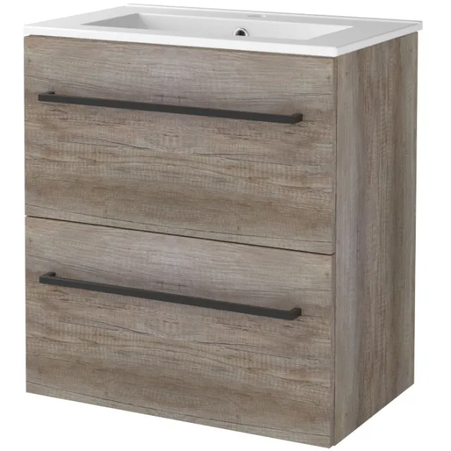 Boss & Wessing Badmeubelset BWS Salt 60x39cm Met Grepen 2 Lades Met Wastafel 1 Kraangat Scotch Oak Bruin