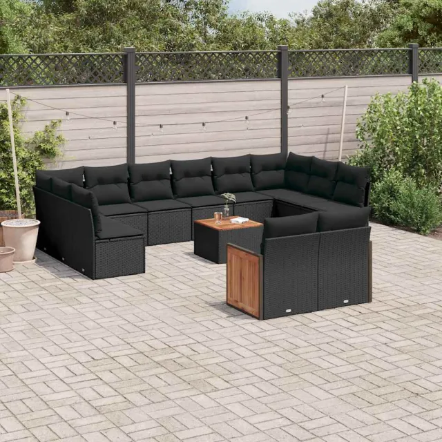 vidaXL 13-delige Loungeset met kussens poly rattan zwart, foto 2