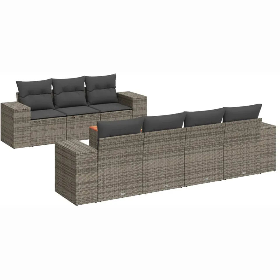 vidaXL 8-delige Loungeset met kussens poly rattan grijs