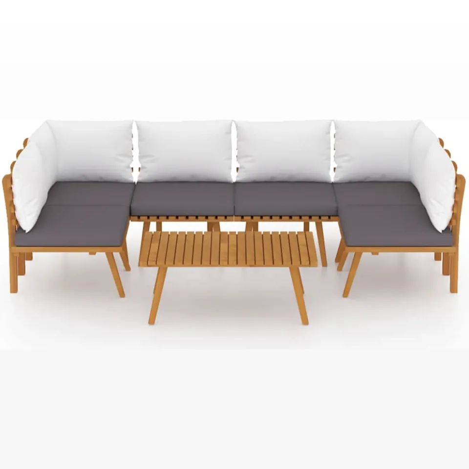 vidaXL 7-delige Loungeset met kussens massief acaciahout bruin, foto 3