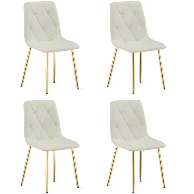 LEOBERT LIBRA Eetkamerstoelen – Set van 4 – Beige Stof – Goudkleurige Metalen Poten – Comfortabele Gestoffeerde Zitting – Modern Design – Voor Woonkamer, Keuken en Eetkamer – Max. 110 kg per Stoel