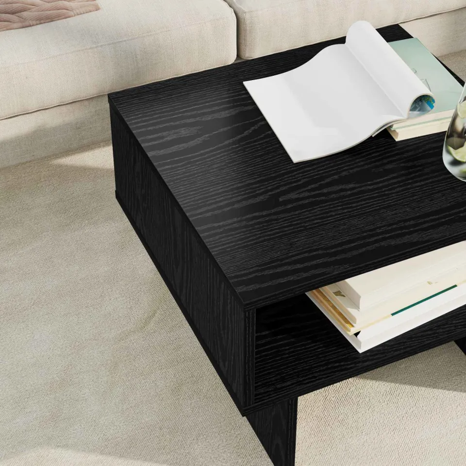 vidaXL Salontafel Zwart Eiken 48 x 46 x 35 cm Bewerkt hout, foto 5