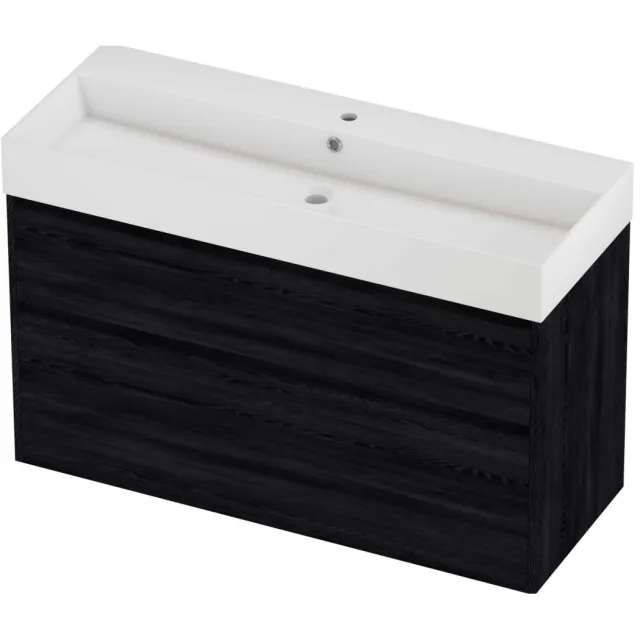 Proline Zara Badmeubelset Porselein Loft 1 Kraangat Greeploos 120x46x78 cm Glans Wit Black Oak Eiken