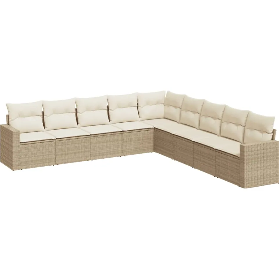 vidaXL 9-delige Loungeset met kussens poly rattan beige, foto 3