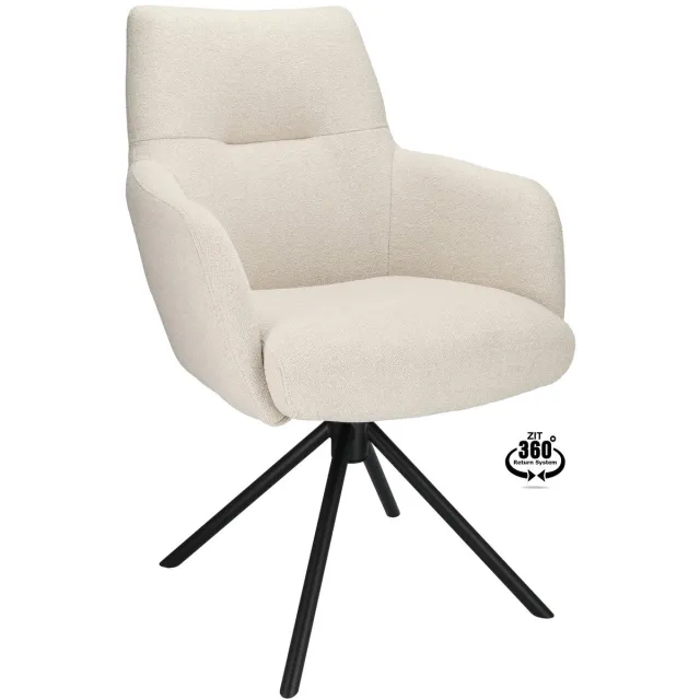 Icon Living Armstoel Colorado Stof Glory Ecru Leg Black 360° Return-system Wit