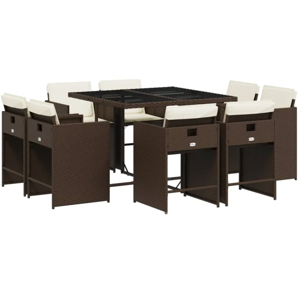 vidaXL 9-delige Tuinset met kussens poly rattan bruin
