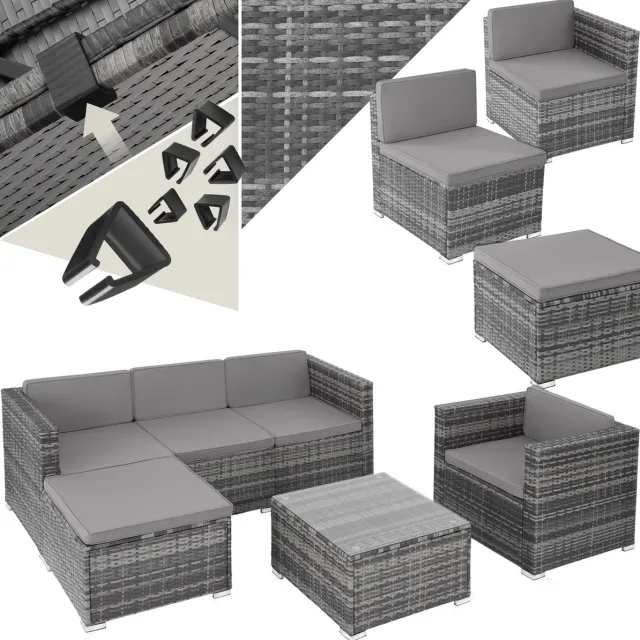 Tectake Wicker lounge - Tuinmeubelset voor buiten met bank, fauteuil, kruk en tafel - Variabel combineerbaar - Weerbestendig meubilair - Voor 4-5 personen - Balkonmeubilair - Tuinlounge - Terrasmeubilair - Grijs