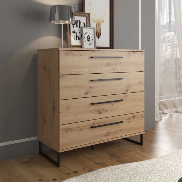 MEUBELLA Ladekast Saturn - Eiken - 91 cm Bruin|Zwart