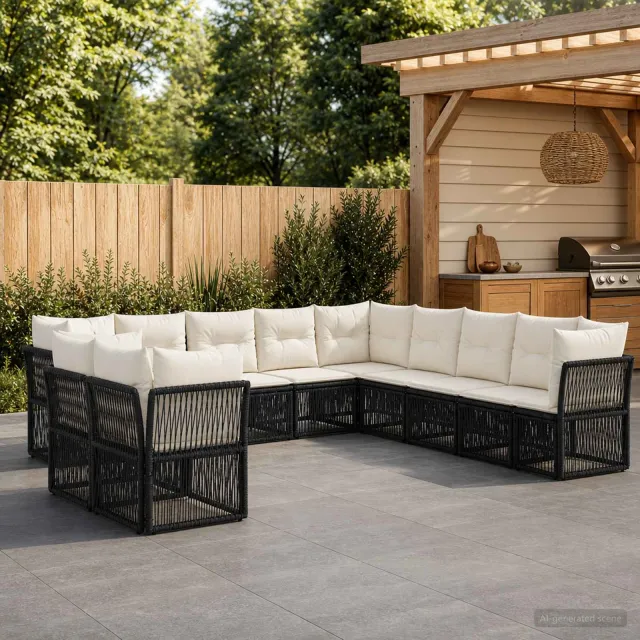 vidaXL Tuinbankenset 11 st 11-zits Zwart poly rattan, foto 2