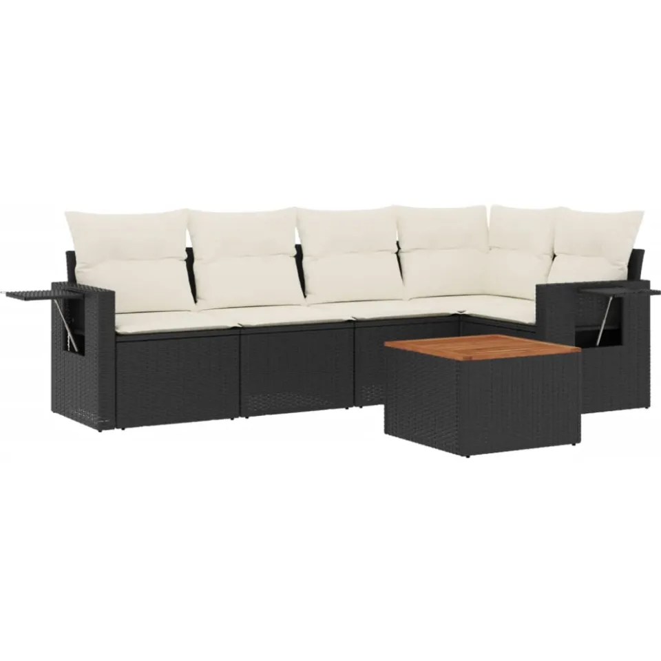 vidaXL 6-delige Loungeset met kussens poly rattan zwart