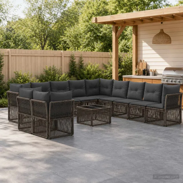 vidaXL Tuinbankenset 12 st 11-zits Grijs poly rattan, foto 2