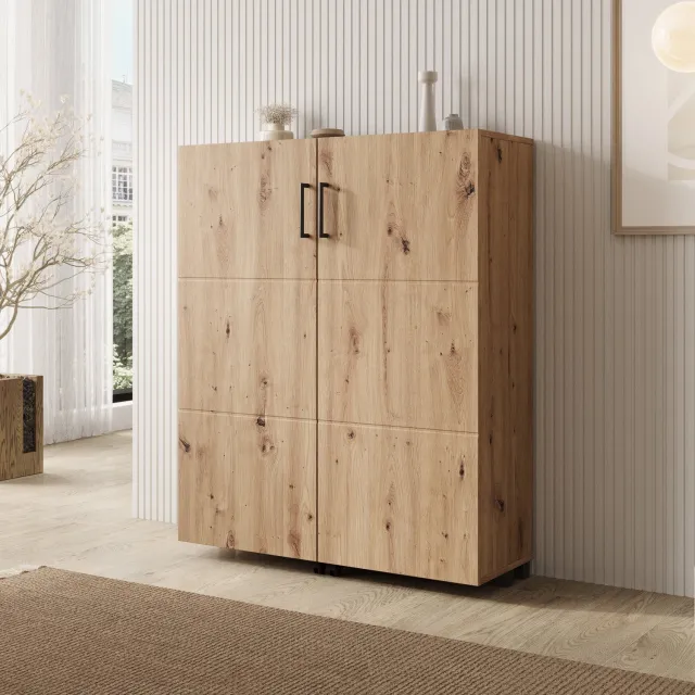 MEUBELLA Inverly - Schoenenkast - Eikenpatroon - 92x33x113 cm Bruin