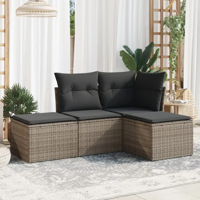 vidaXL 4-delige Loungeset met kussens poly rattan beige, foto 2