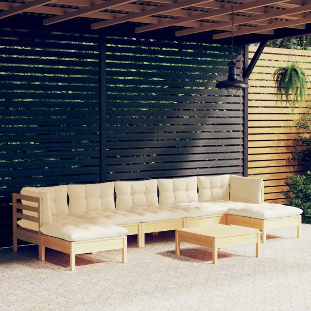 vidaXL 8-delige Loungeset met crèmekleurige kussens grenenhout, foto 2