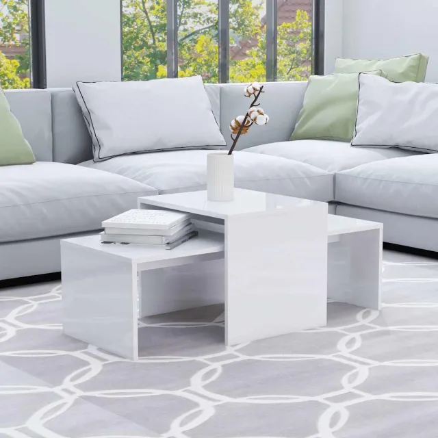 vidaXL Salontafelset 100x48x40 cm bewerkt hout hoogglans wit, foto 2