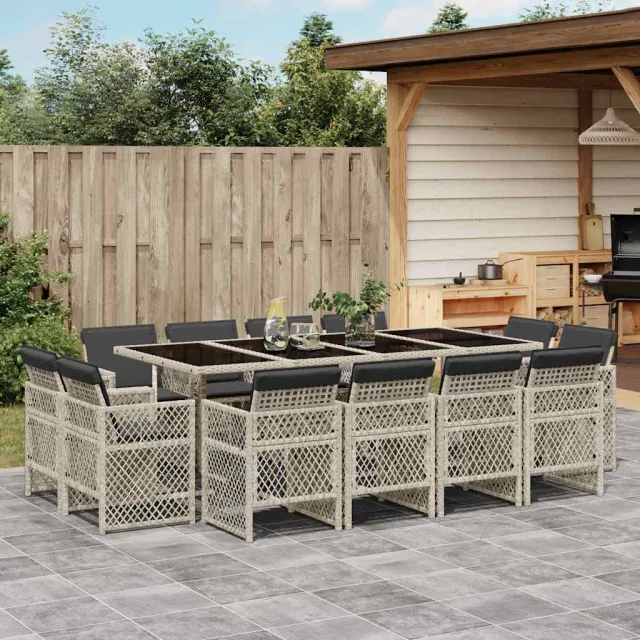 vidaXL 13-delige Tuinset met kussens poly rattan lichtgrijs grijs, foto 2