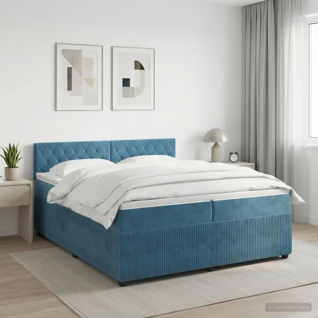 vidaXL Boxspringbed met matras Donkerblauw 200 x 200 cm Fluweel