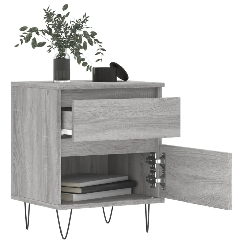 vidaXL Nachtkastjes 2 st 40x35x50 cm bewerkt hout grijs sonoma eiken, foto 4