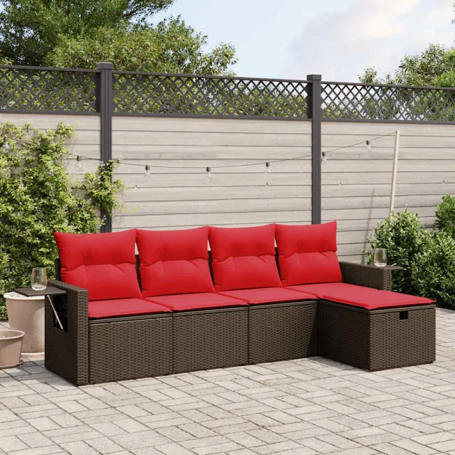 vidaXL 5-delige tuinbankset met kussens, bruin polyrotan, foto 2