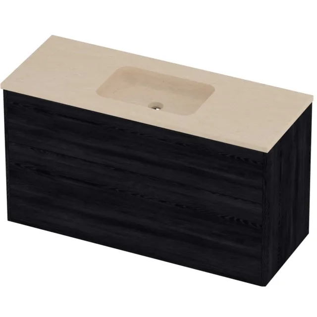 Proline Rollo Badmeubelset Hardsteen Elegant Asymmetrisch 120x46x67 cm Sand Stone Black Oak Eiken