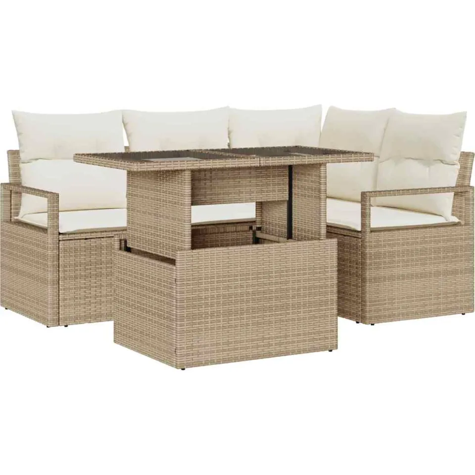 vidaXL Tuin Sofa Set 5 st Beige Poly riet