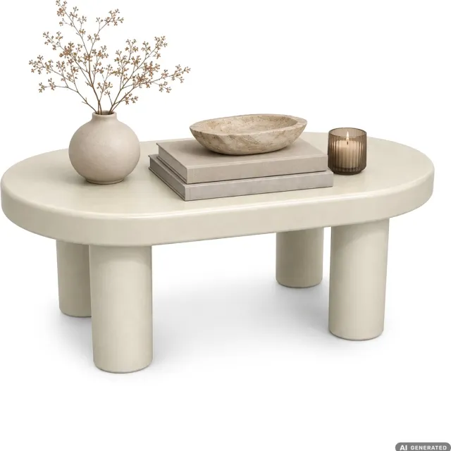 Akord Ovale Salontafel MATE / Modern / 85 cm / Crème / Vier Cilindrische Poten