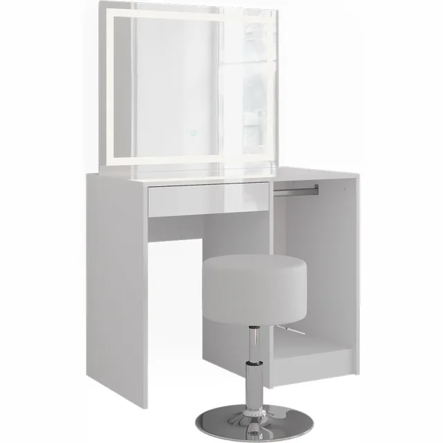 Vicco Kaptafel set met kruk Sherry, Wit/Wit Hoogglans, 89.8 cm met LED-spiegel en kruk