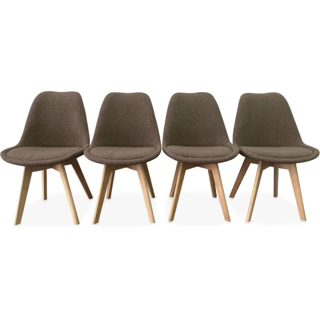 sweeek Set van 4 scandinavische stoelen met bouclé, poten van beukenhout - nils Taupe