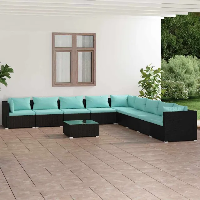 vidaXL 10-delige Loungeset met kussens poly rattan zwart, foto 2