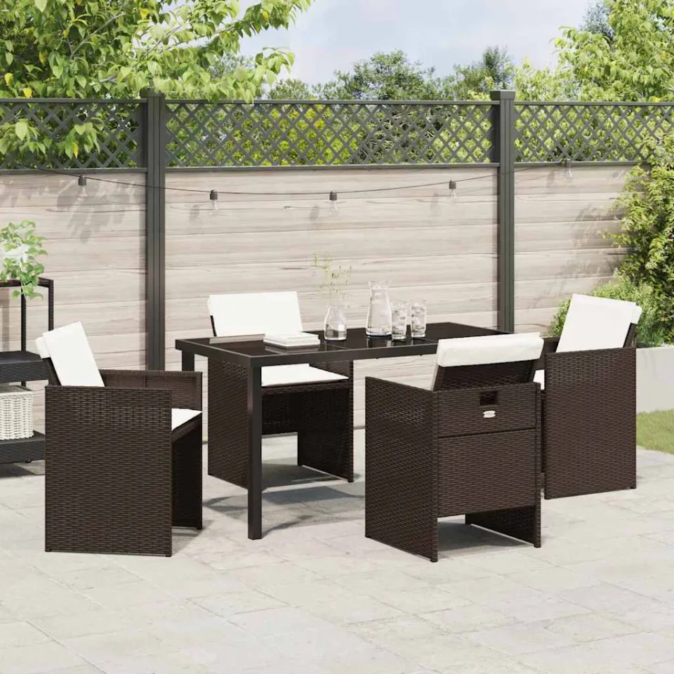 vidaXL Tuin eettafelset 5 st Bruin poly rattan, foto 3