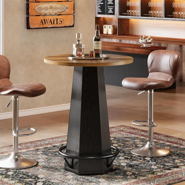 Little Trees LITTLE TREE Bistro Cocktailtafel Rond - Hoogte 100 cm - Met voetsteun - Thuisbar meubel voor kleine ruimtes - Industrieel Bruin Zwart