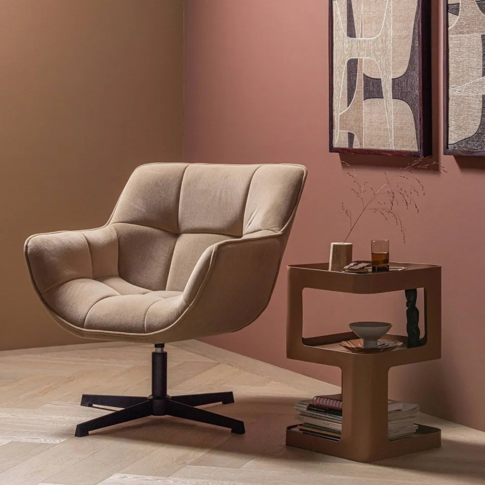 WOOOD Wibo Draaifauteuil - Velvet - Mat Zand - 94x71x83, foto 2