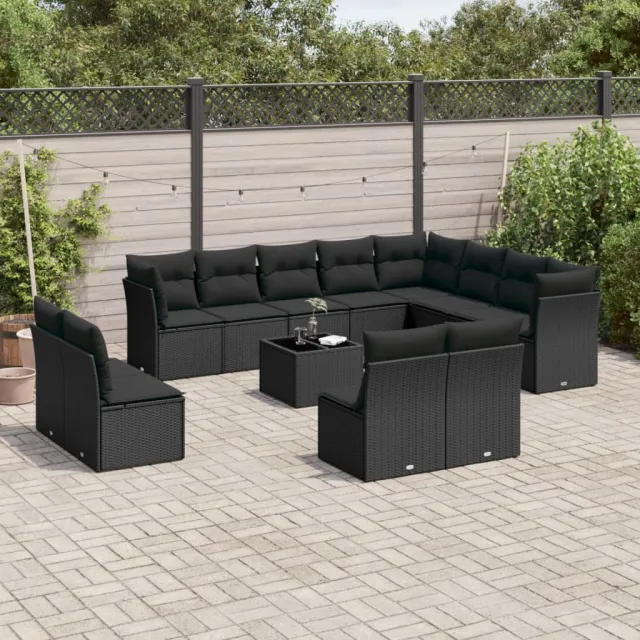 vidaXL 13-delige Loungeset met kussens poly rattan zwart, foto 2