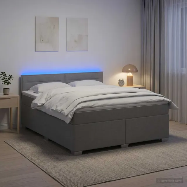 vidaXL Boxspring Bed met Matras en LED Lichtgrijs 140 x 200 cm Stof