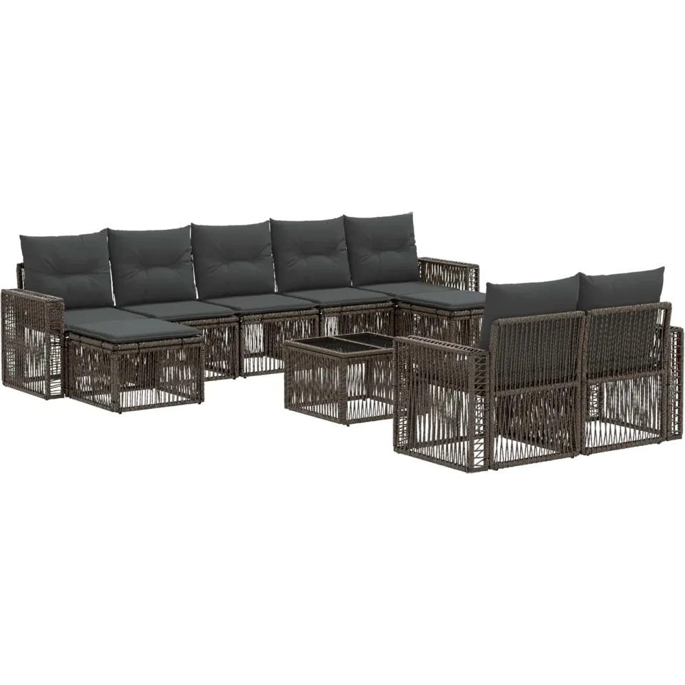 vidaXL Tuinbankenset 10 st 9-zits Grijs en Donkergrijs poly rattan, foto 3