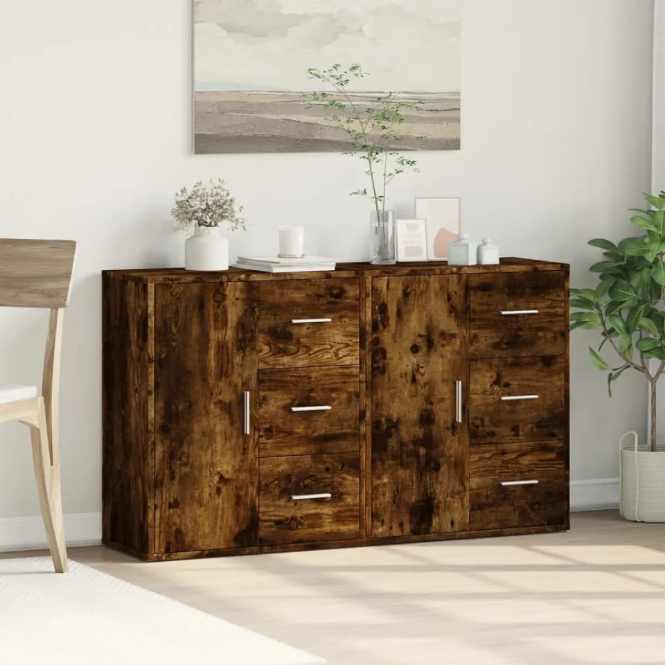 vidaXL Dressoirs 2 st 60x31x70 cm bewerkt hout gerookt eikenkleurig, foto 3