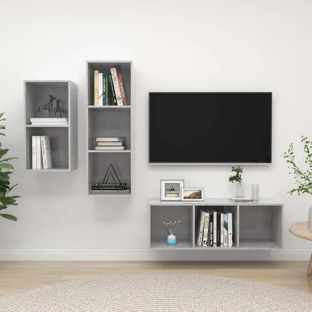 vidaXL 3-delige Tv-meubelset bewerkt hout betongrijs grijs, foto 2