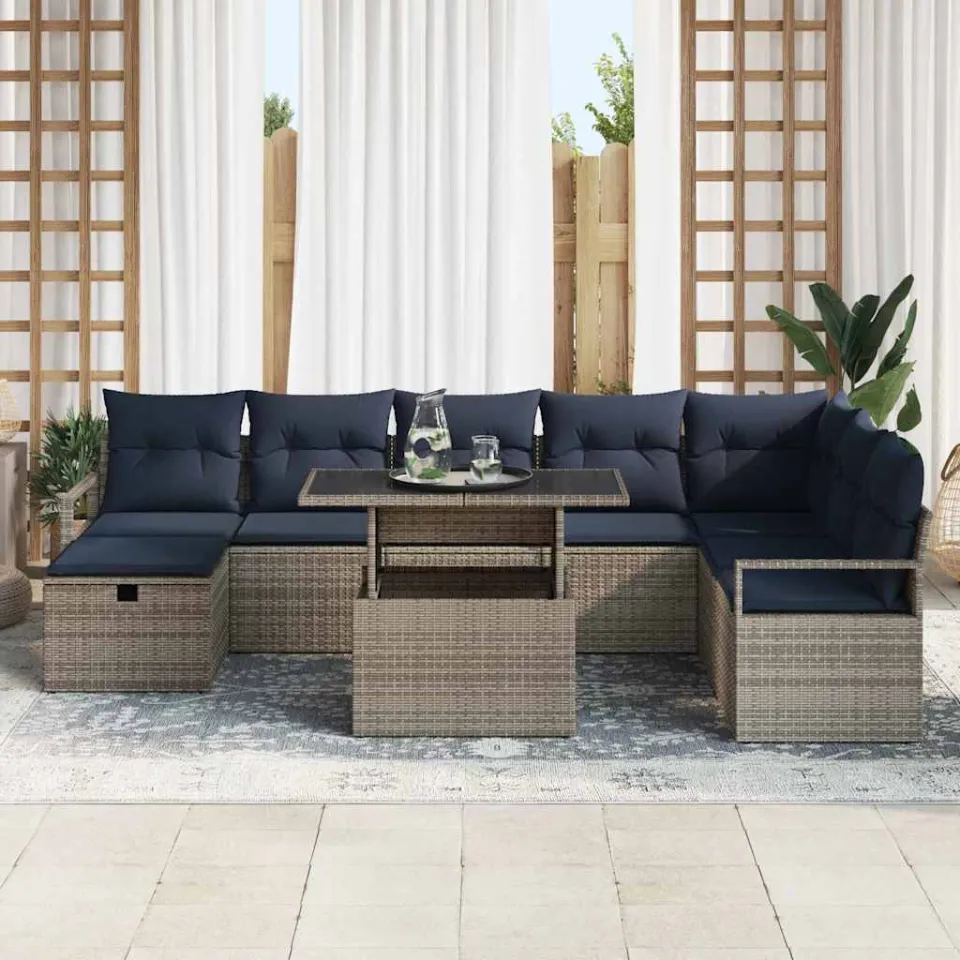 vidaXL Tuin Sofa Set 9 st poly rattan zwart, foto 3